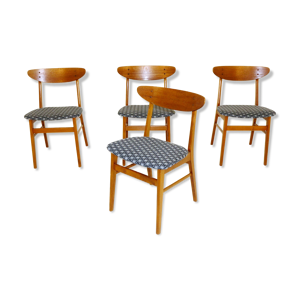 Set de 4 chaises en teck et en hêtre, Danemark, 1960
