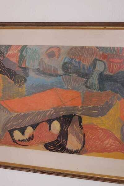 Original Swedish glazed pastel/oil on panel – abstract – glazed, vintage & framed – 86 × 66 cm (33.9" × 26.0")