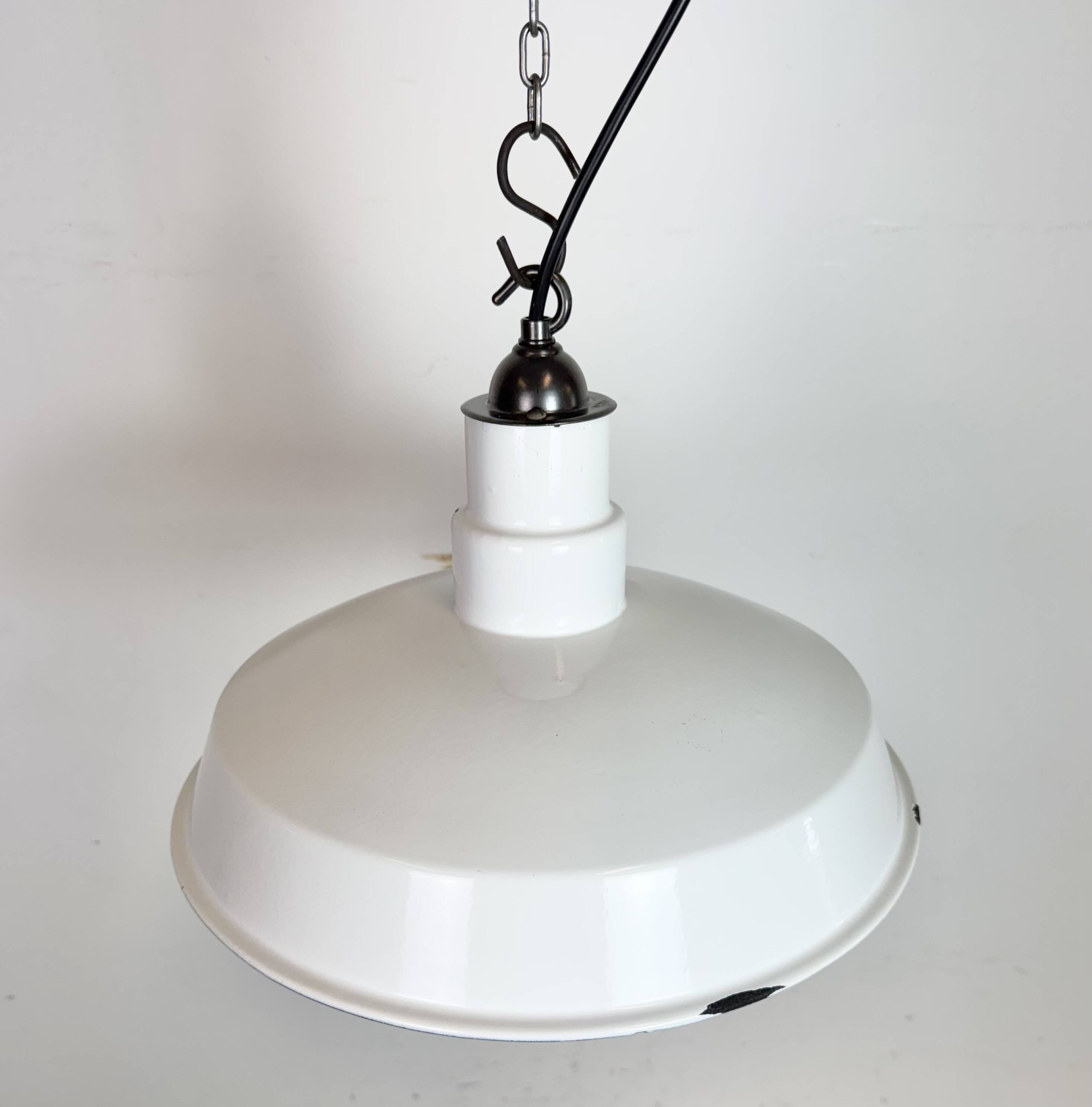 Industrial White Enamel Factory Pendant Lamp, 1960s