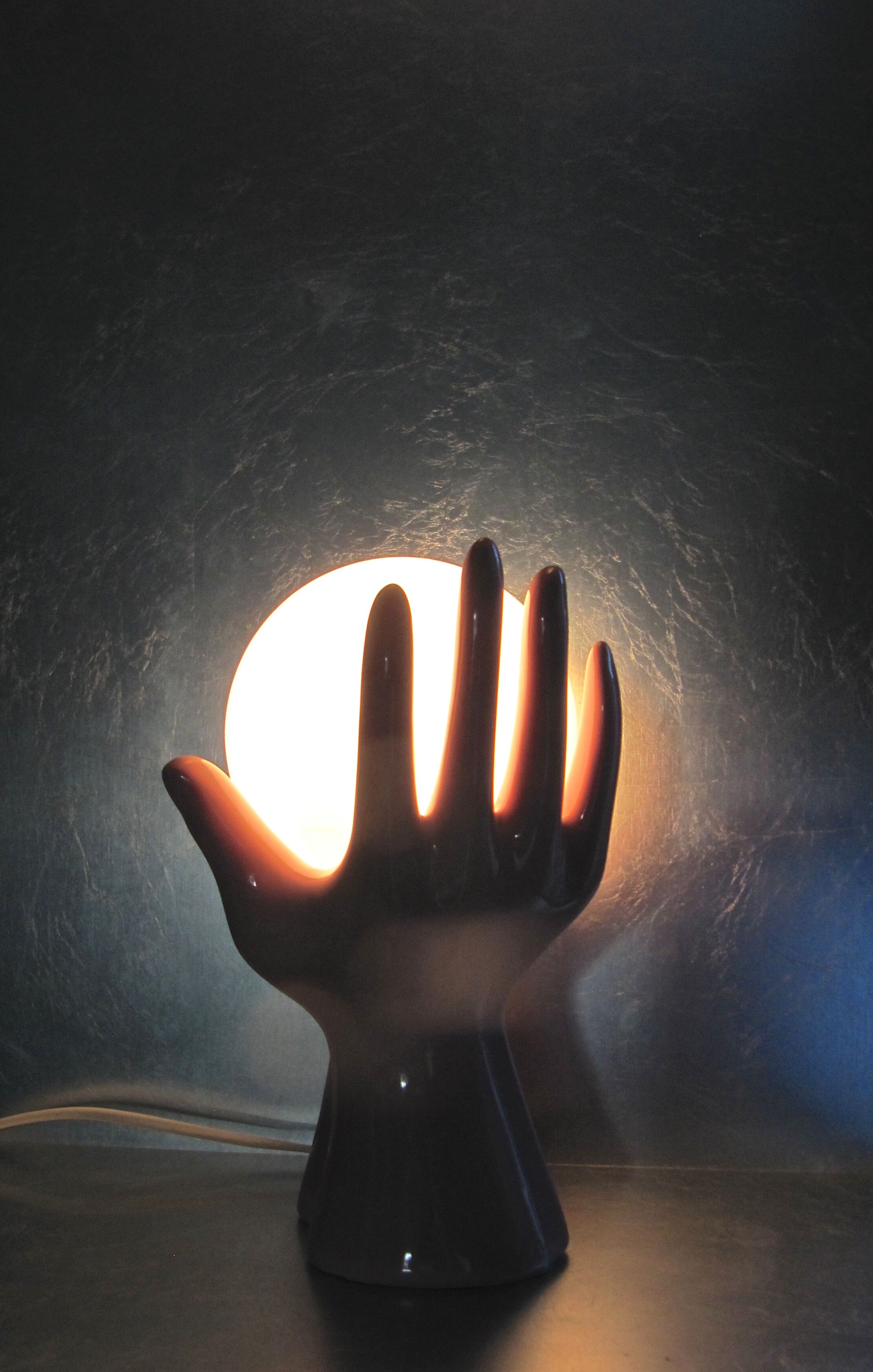 Vintage ceramic hand lamp and opaline globe