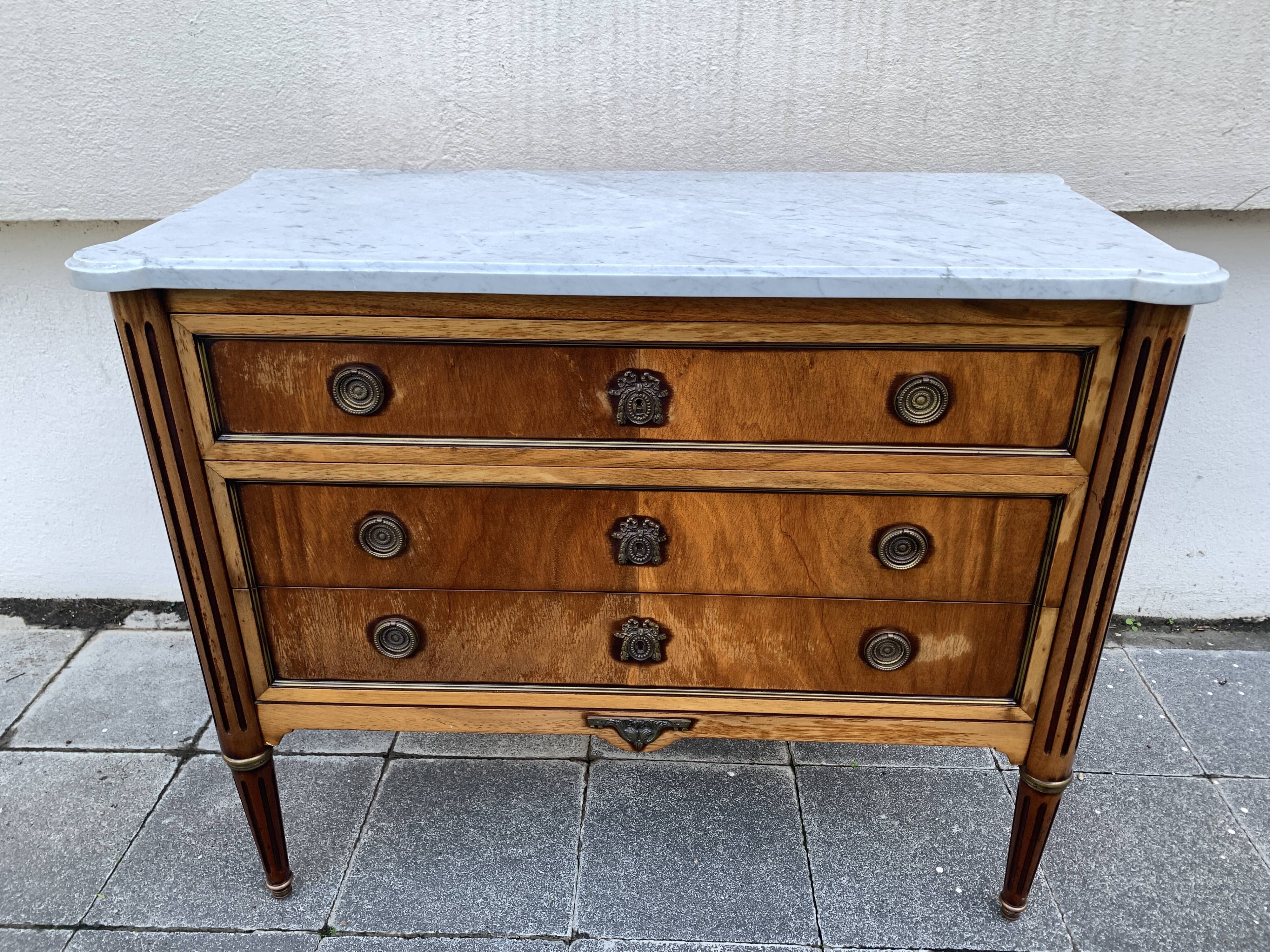 Louis XVI style solid wood chest of drawers, 3 drawers, second half of the twentieth century