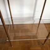 Pedestal side table in gold metal and marble