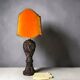 Large Carved Wood Half Shade Table Lamp