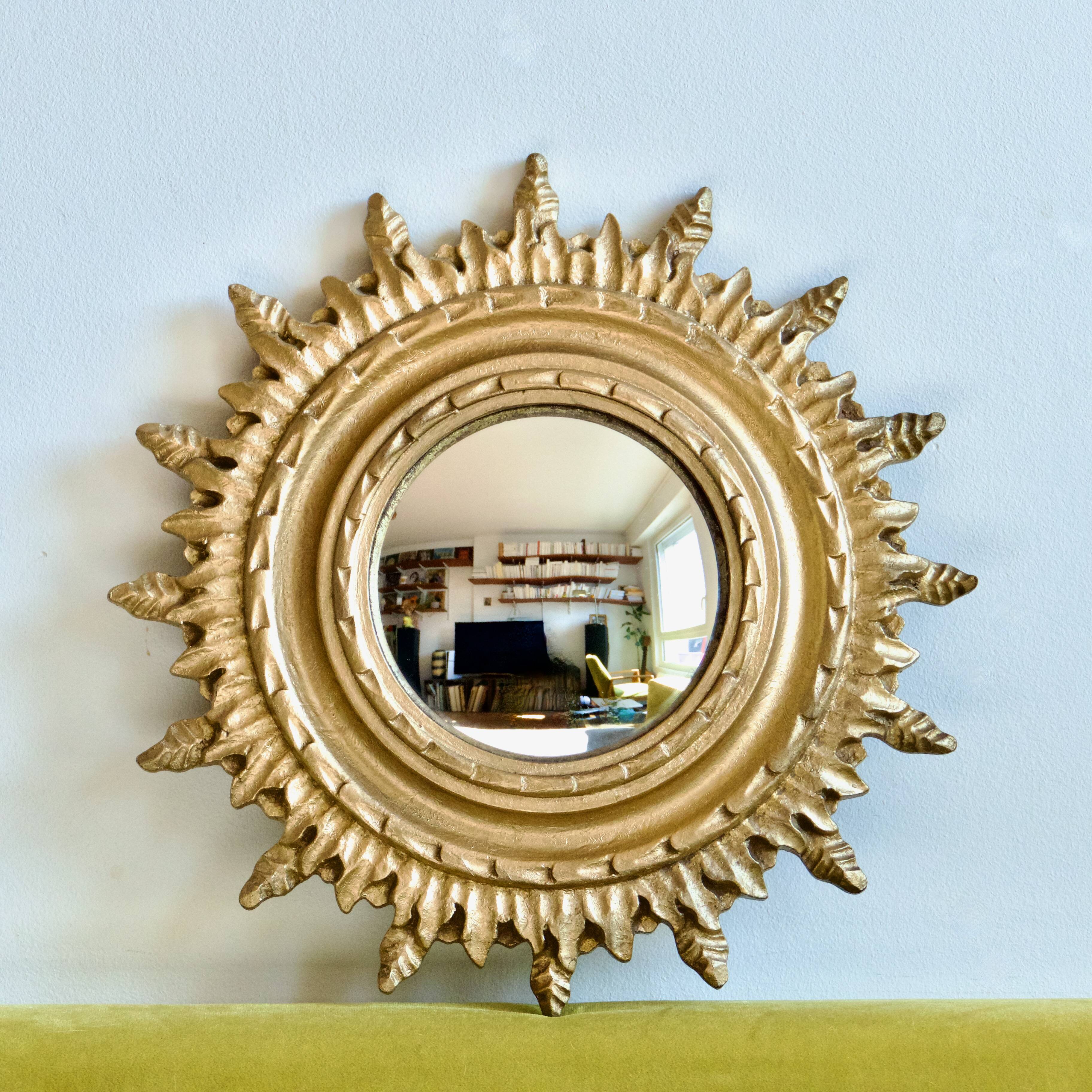Ancien miroir doré oeil de sorcière soleil