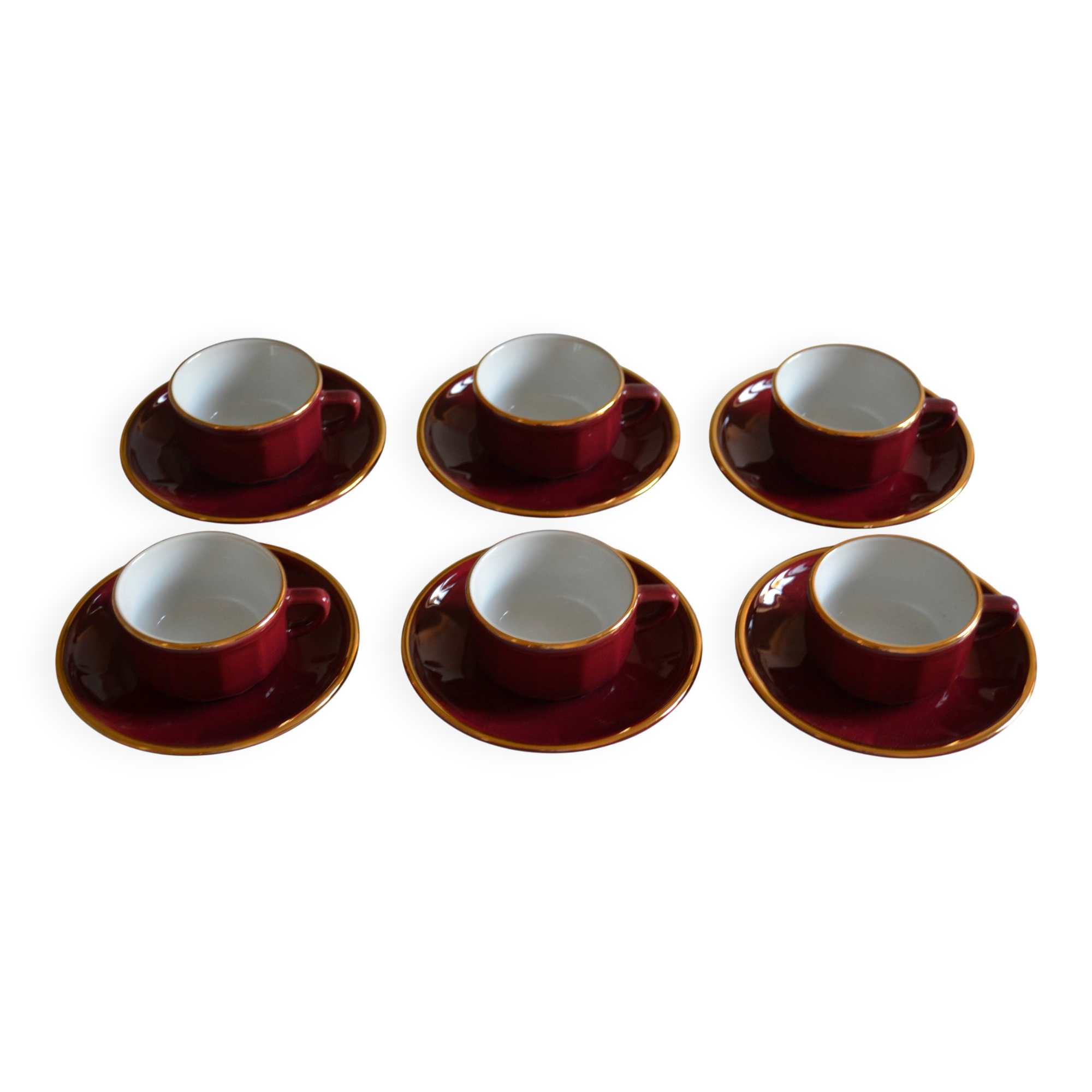 Set of 6 Apilco cups ** Rare colour Bordeaux or Burgundy **
