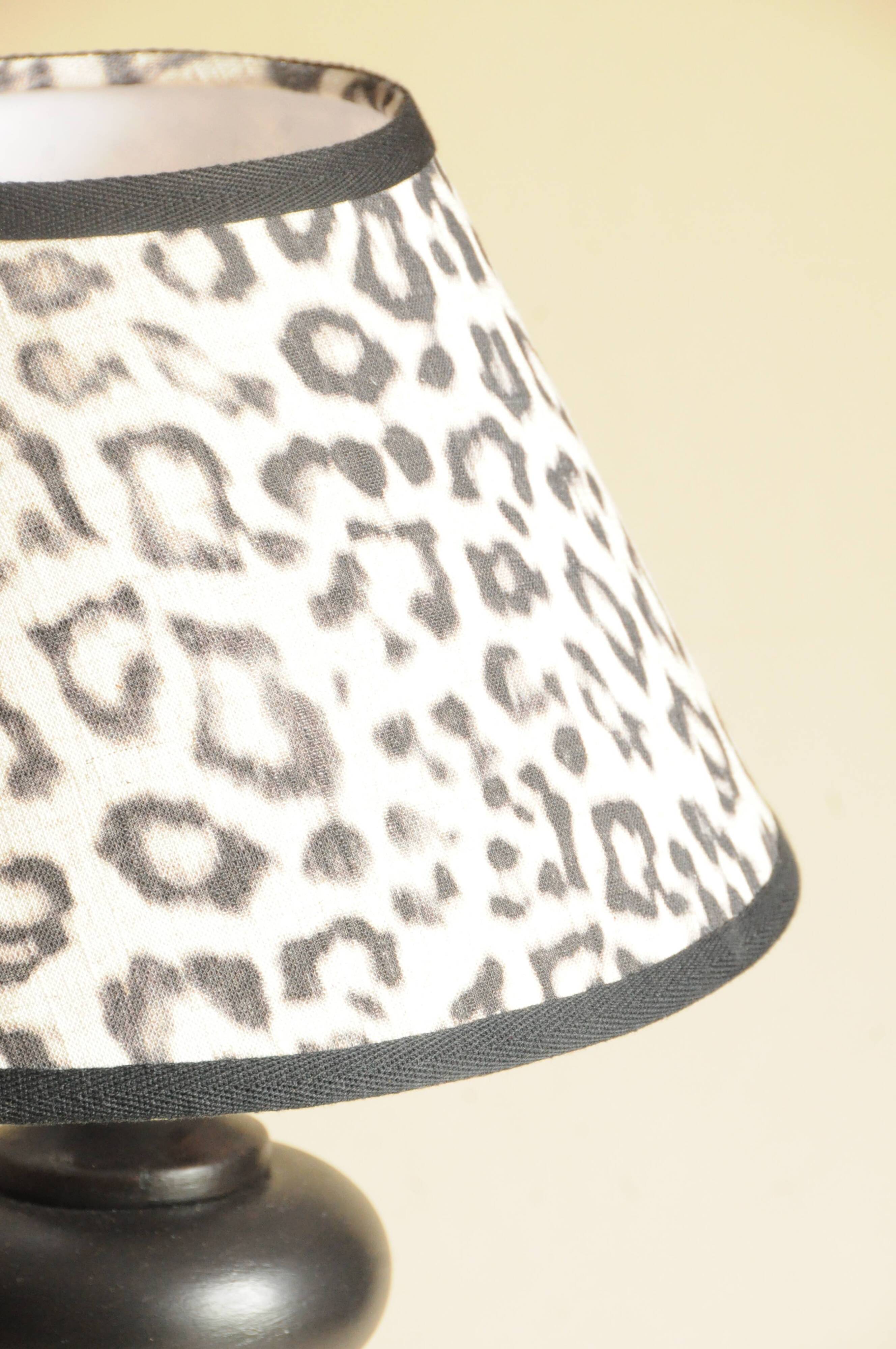 Black Turned Wood Table Lamp with Leopard Print Shade