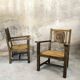 Pair of vintage wooden and straw armchairs