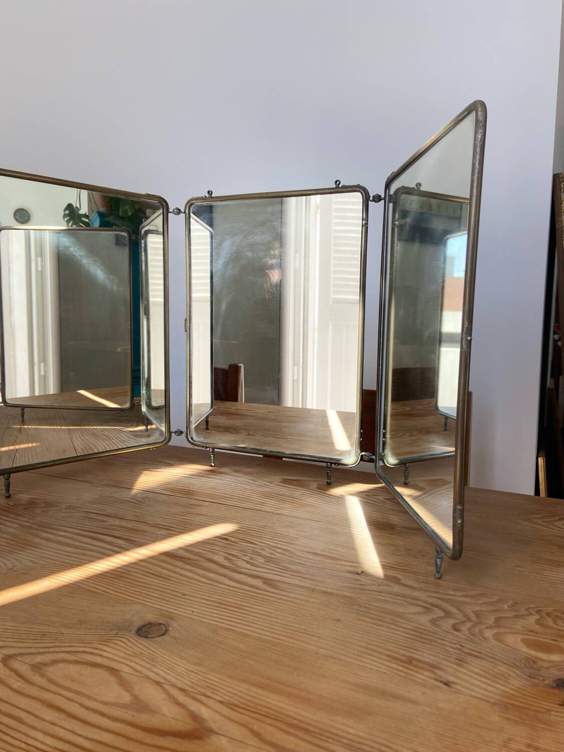 Metal triptych mirror from the 1950s