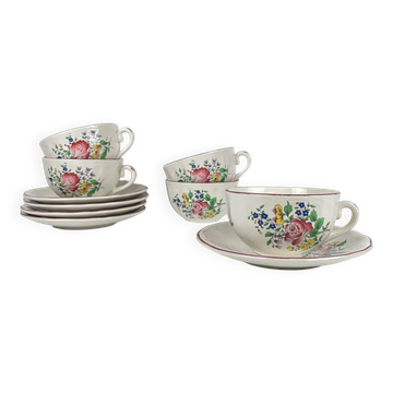 Set of 5 large cups with saucers, Réverbère model by KG Lunéville.