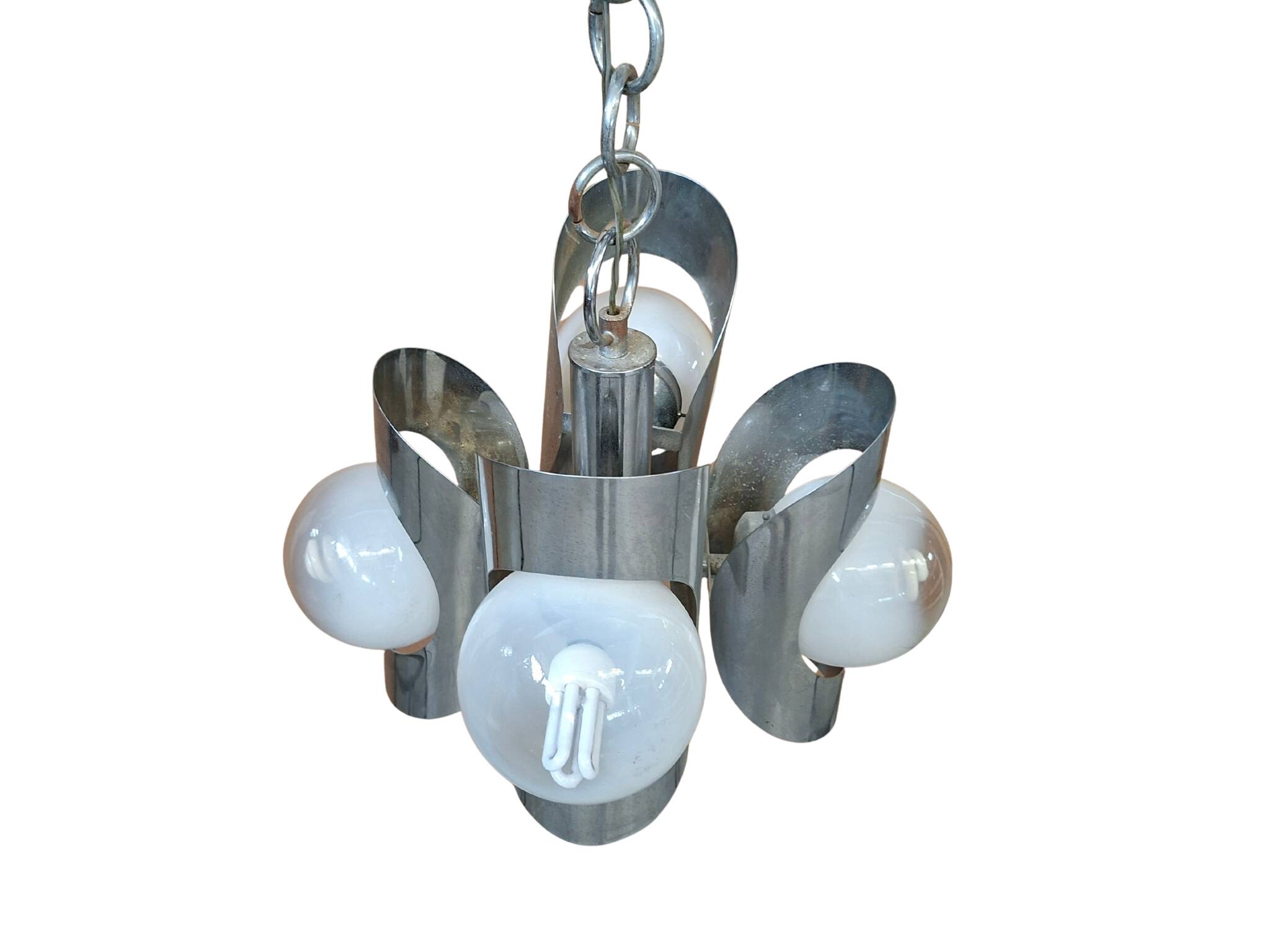 Iconico Lampadario Vintage Anni '70 – Design "Space Age" in Ferro Cromato