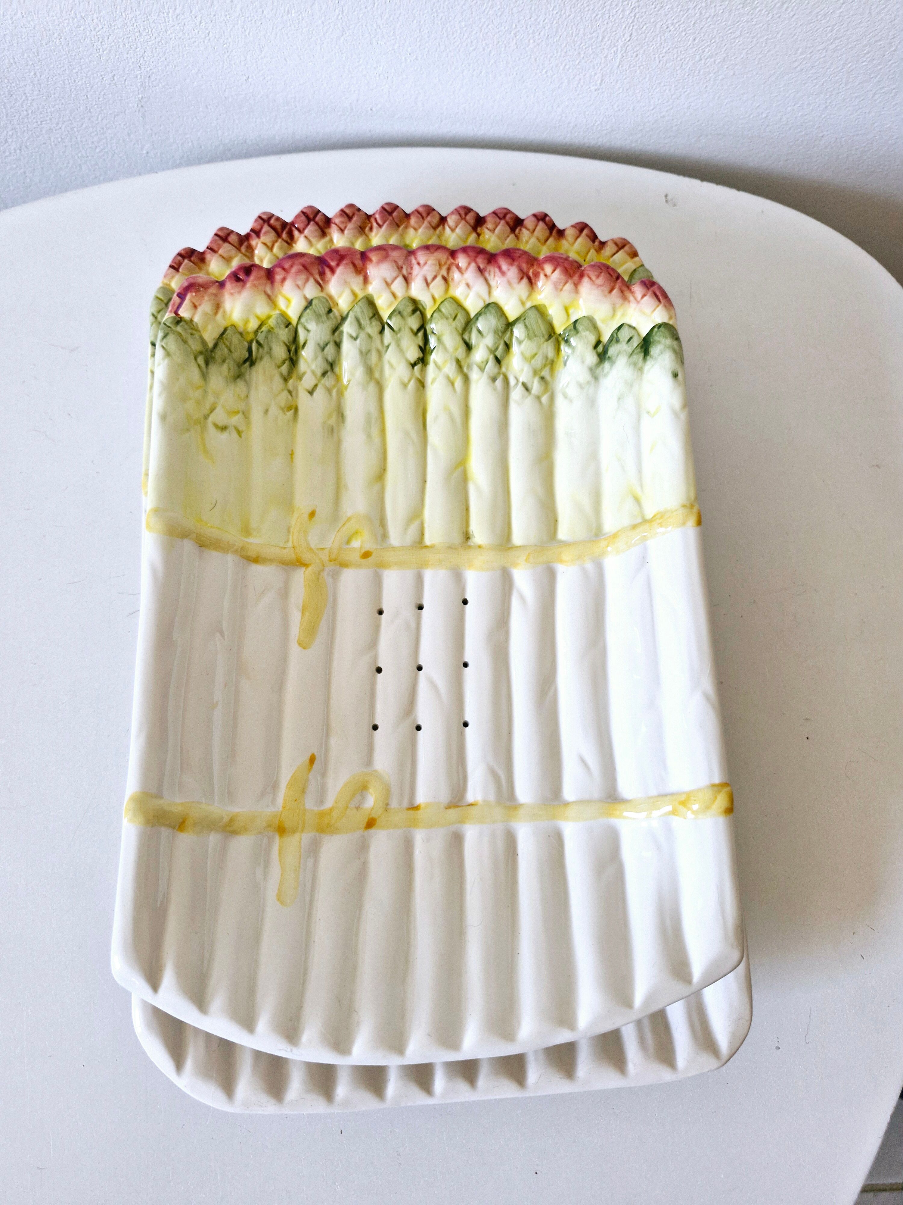Vintage ceramic asparagus dish and drainer Barbotine