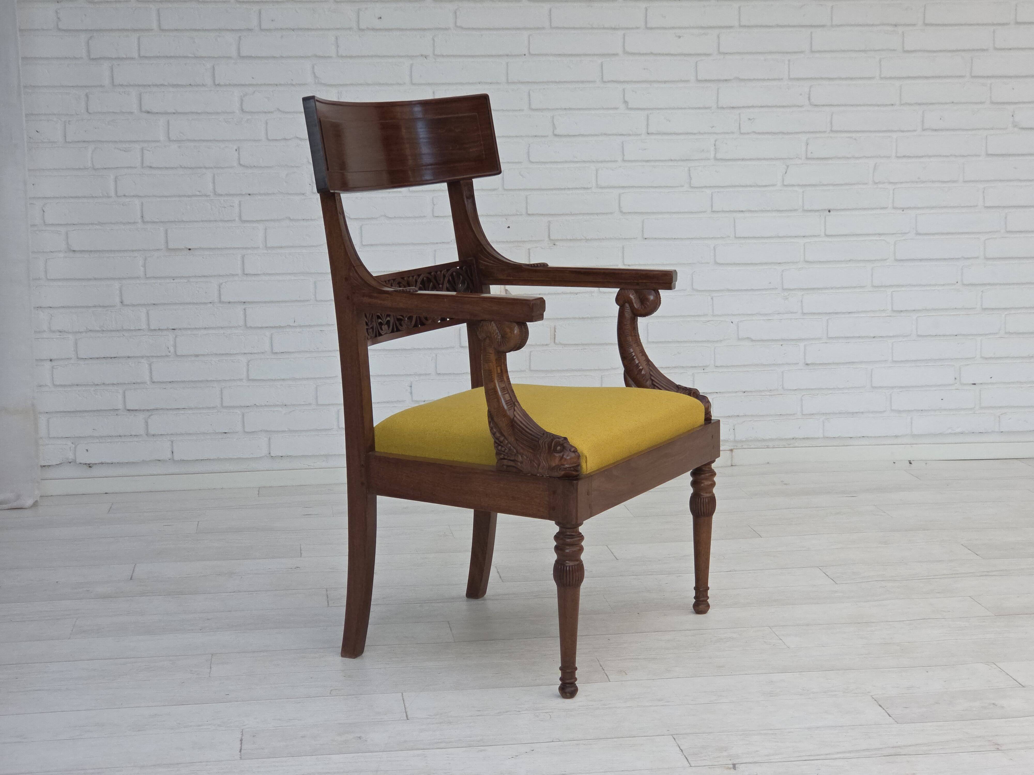 1920-30s, carved wood armchair, design after Georges Jacob, reupholstered.