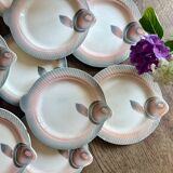 Set of 12 vintage pink and gray fish-shaped plates - Digoin