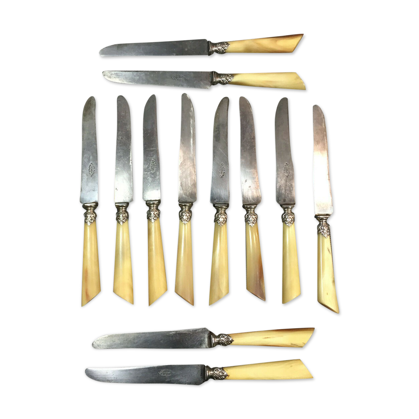 Lot of 12 old vintage melted steel table knives