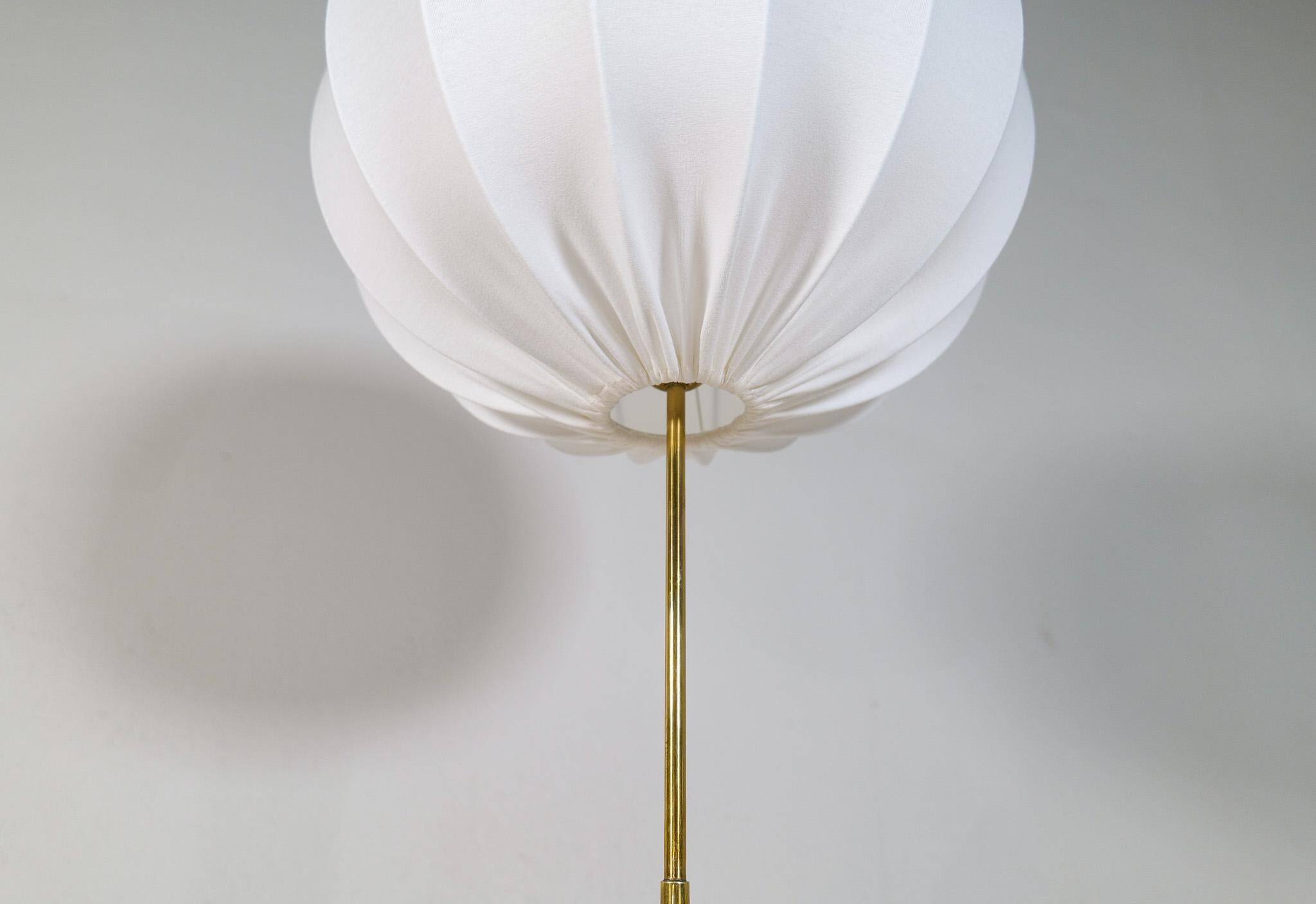 Modern mid-century brass floor lamp ASEA with round cotton shade, Sweden, 1960s