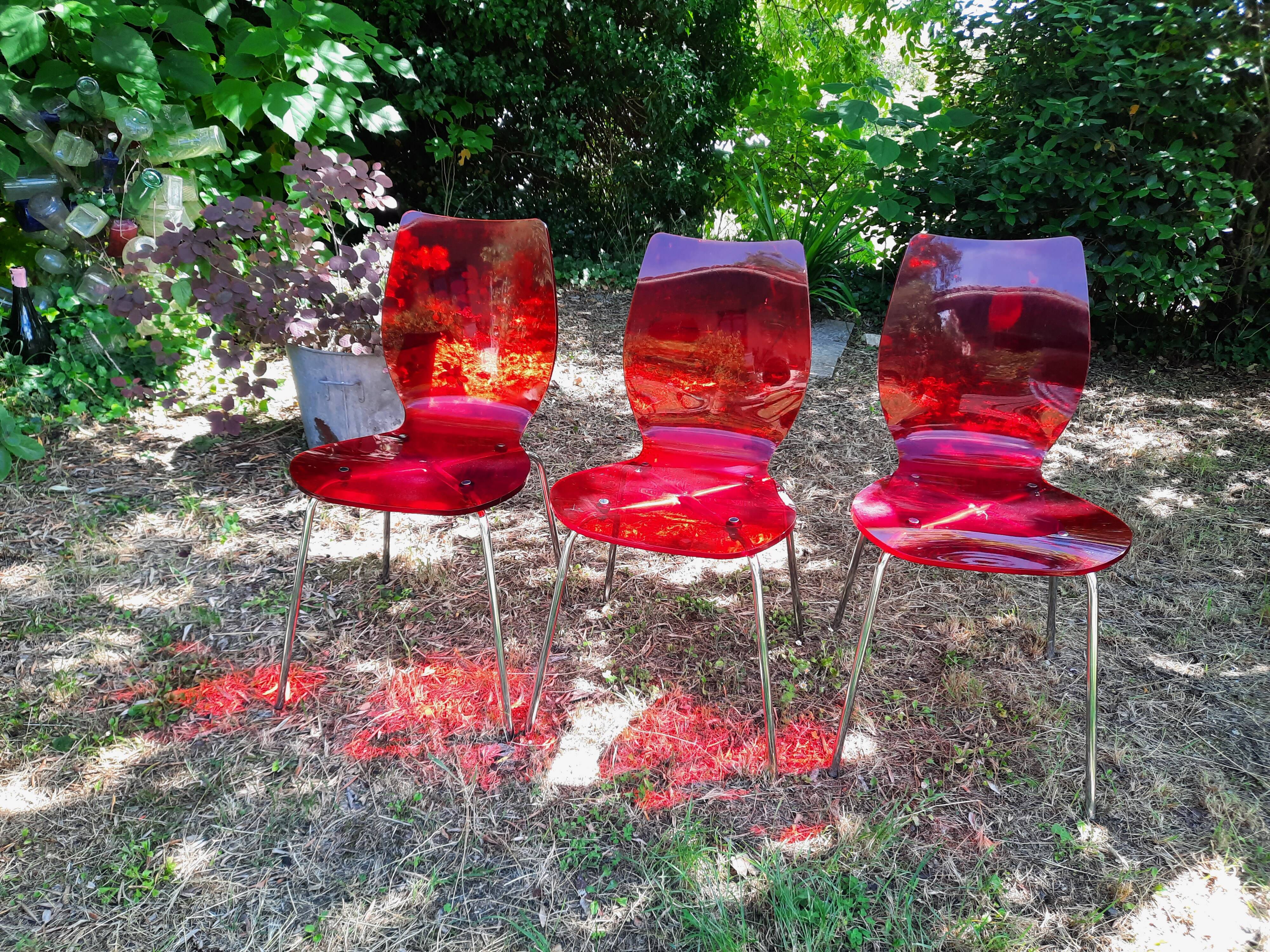 set of 3 vintage plexiglass chairs