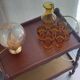 Vintage wooden and gilded brass rolling dessert trolley