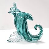 Teal Murano Glass Cornucopia Vase by Archimede Seguso, Italy