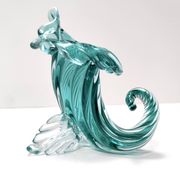 Teal Murano Glass Cornucopia Vase by Archimede Seguso, Italy