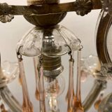 Lustre en forme de larme en verre de Murano rose des années 1950