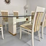 Thonet designer glass dining table with crackled lacquer finish, 1980s vintage