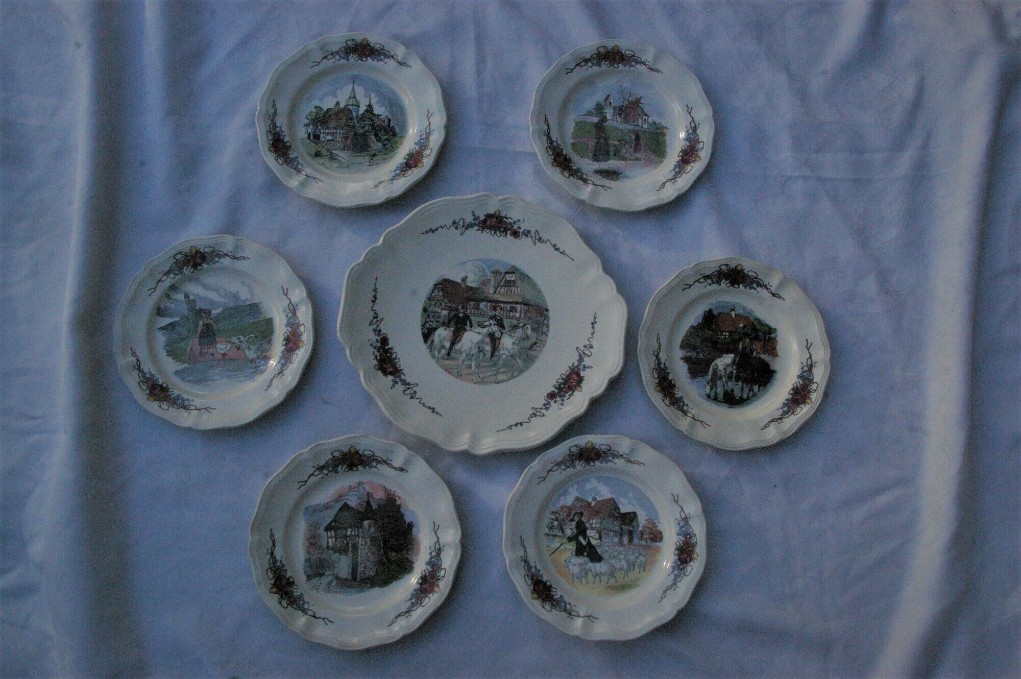 Cake service Sarreguemines Obernai: Dish + 6 dessert plates