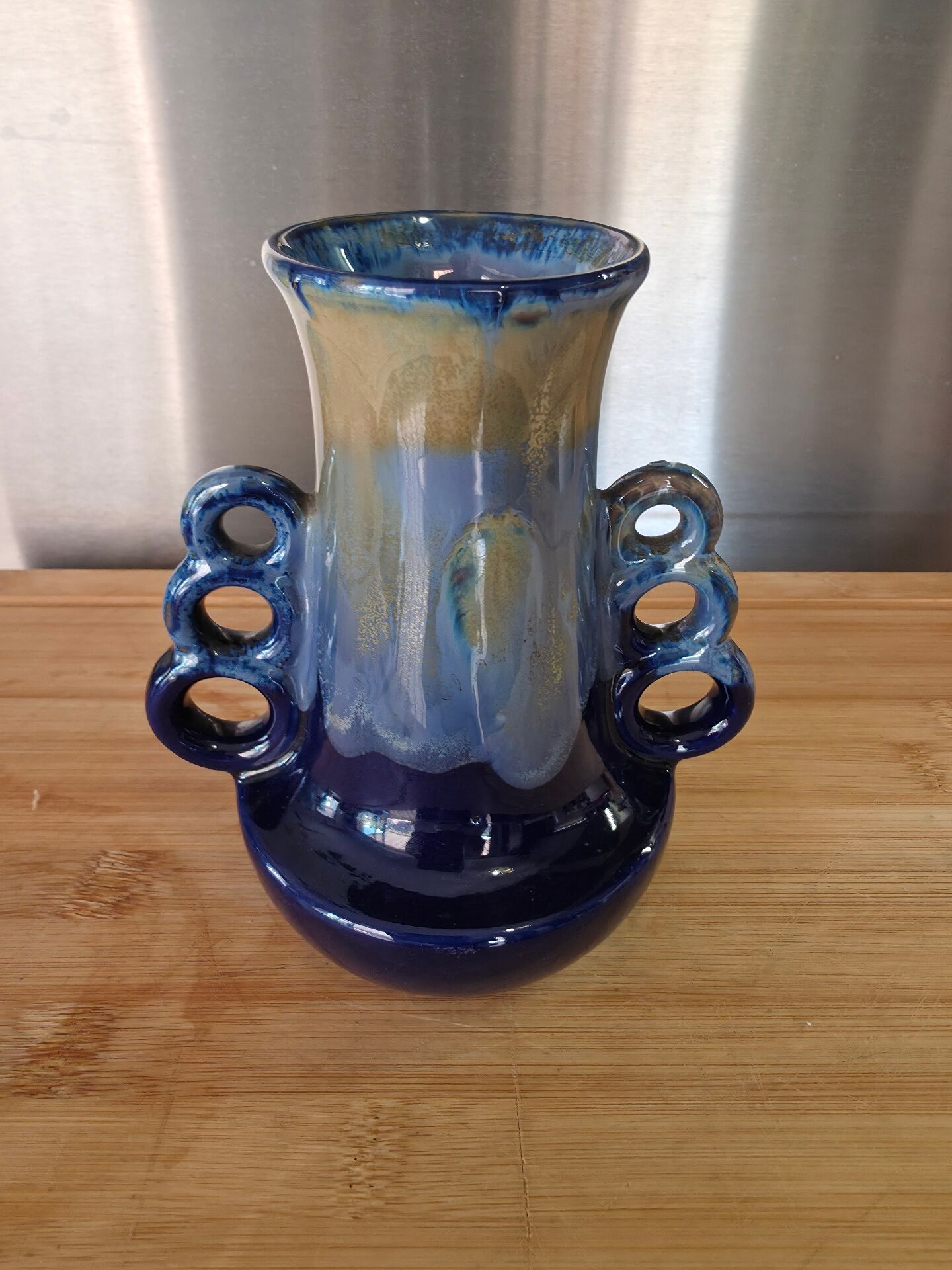 Antique Art Deco vase in blue flame stoneware, numbered 251.