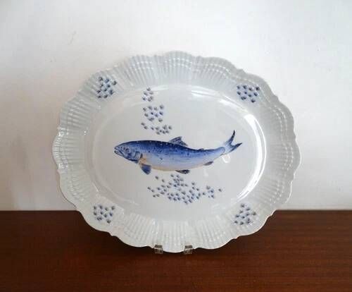Fish plate limoges "corail la mer" porcelain a. giraud & cie sauviat