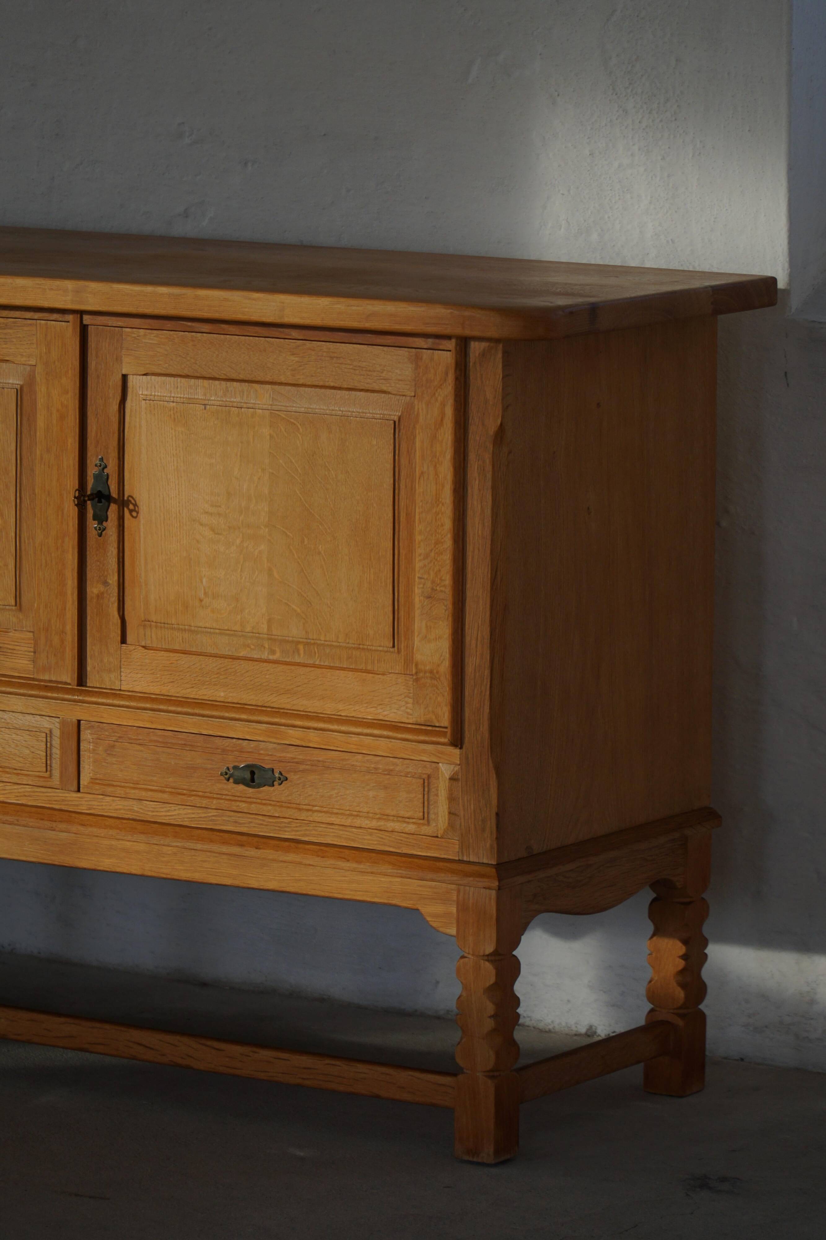 Brutalist Mid-Century Danish Buffet in Oak, Henning Kjærnulf, 1960s