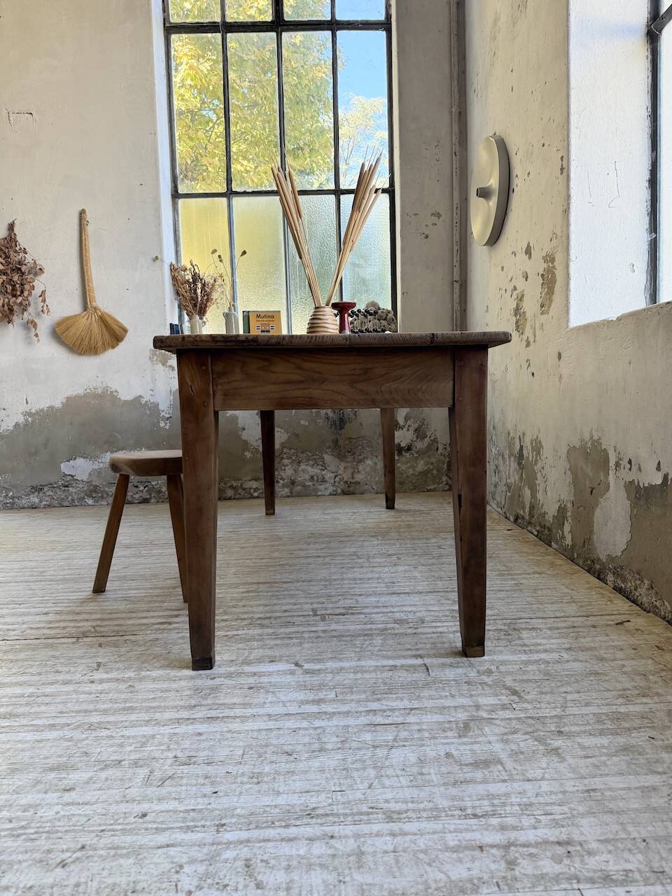 Pine and oak + walnut farmhouse table 1950