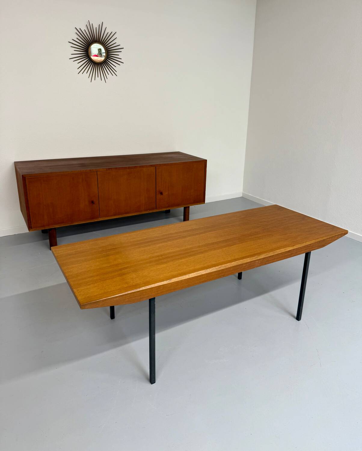 Antique Wilhelm Renz designer wooden coffee table, vintage Scandinavian style, 1960s