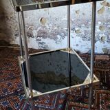 70s black glass and gold metal side table