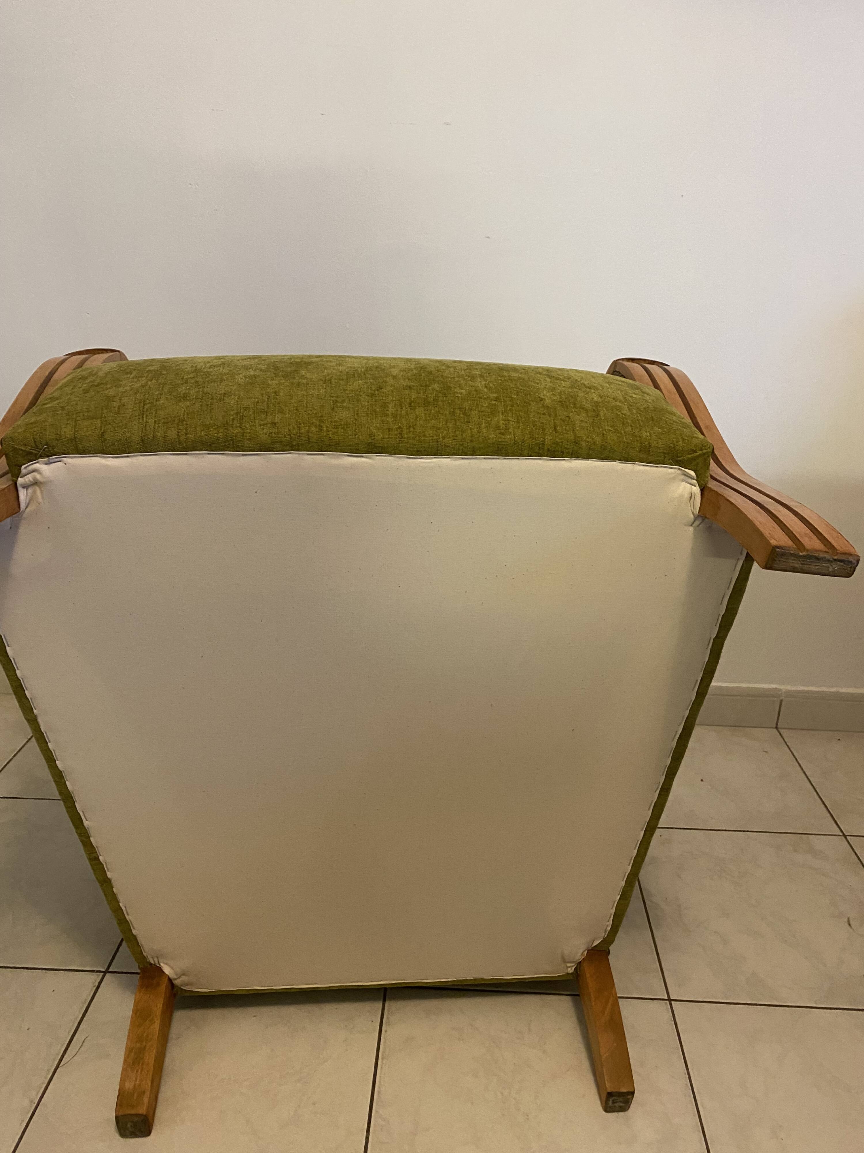 Fauteuil Art Déco en tissu vert