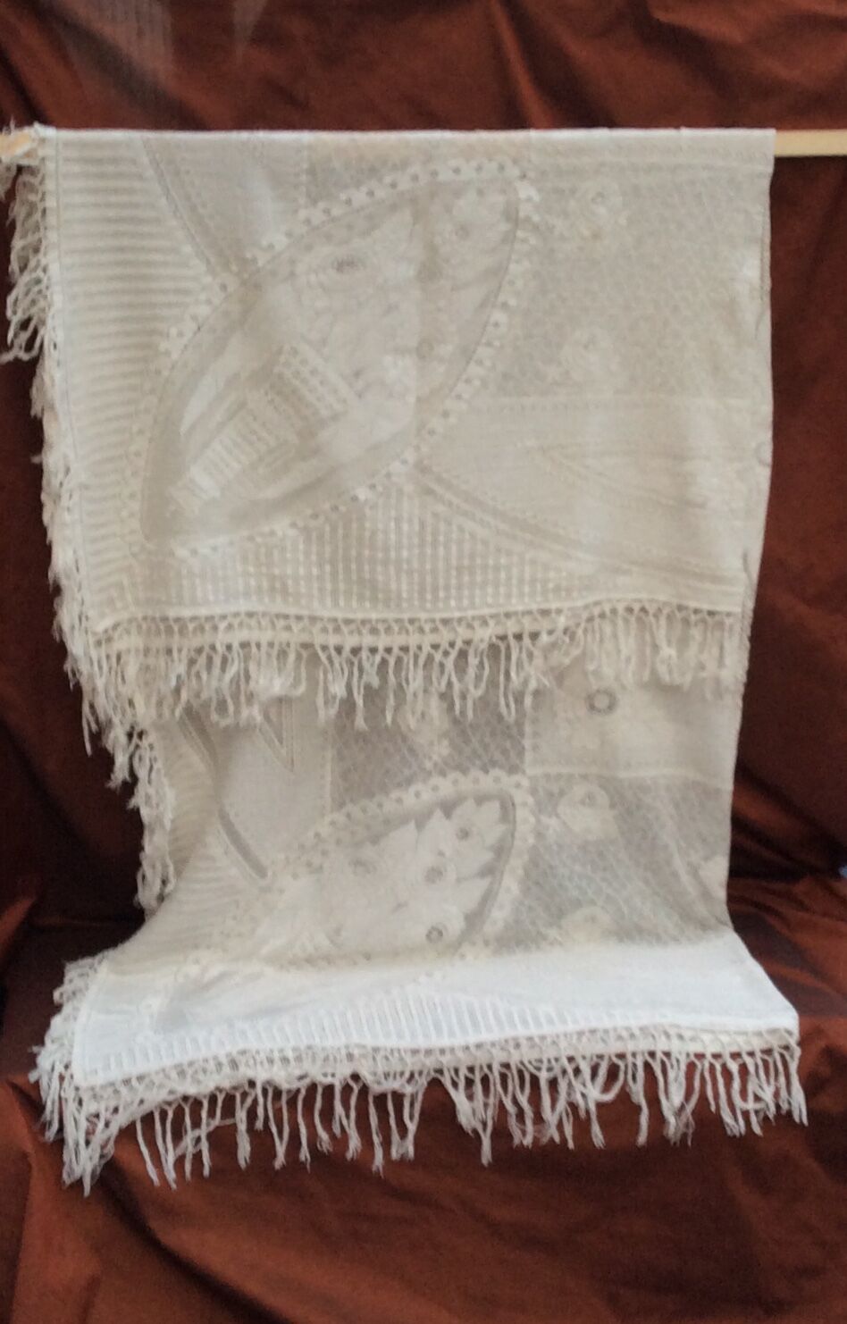 Old white lace tablecloth
