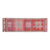 1970s Star Motif Vintage Turkish Oushak Wool Handmade Pink Runner 92x292