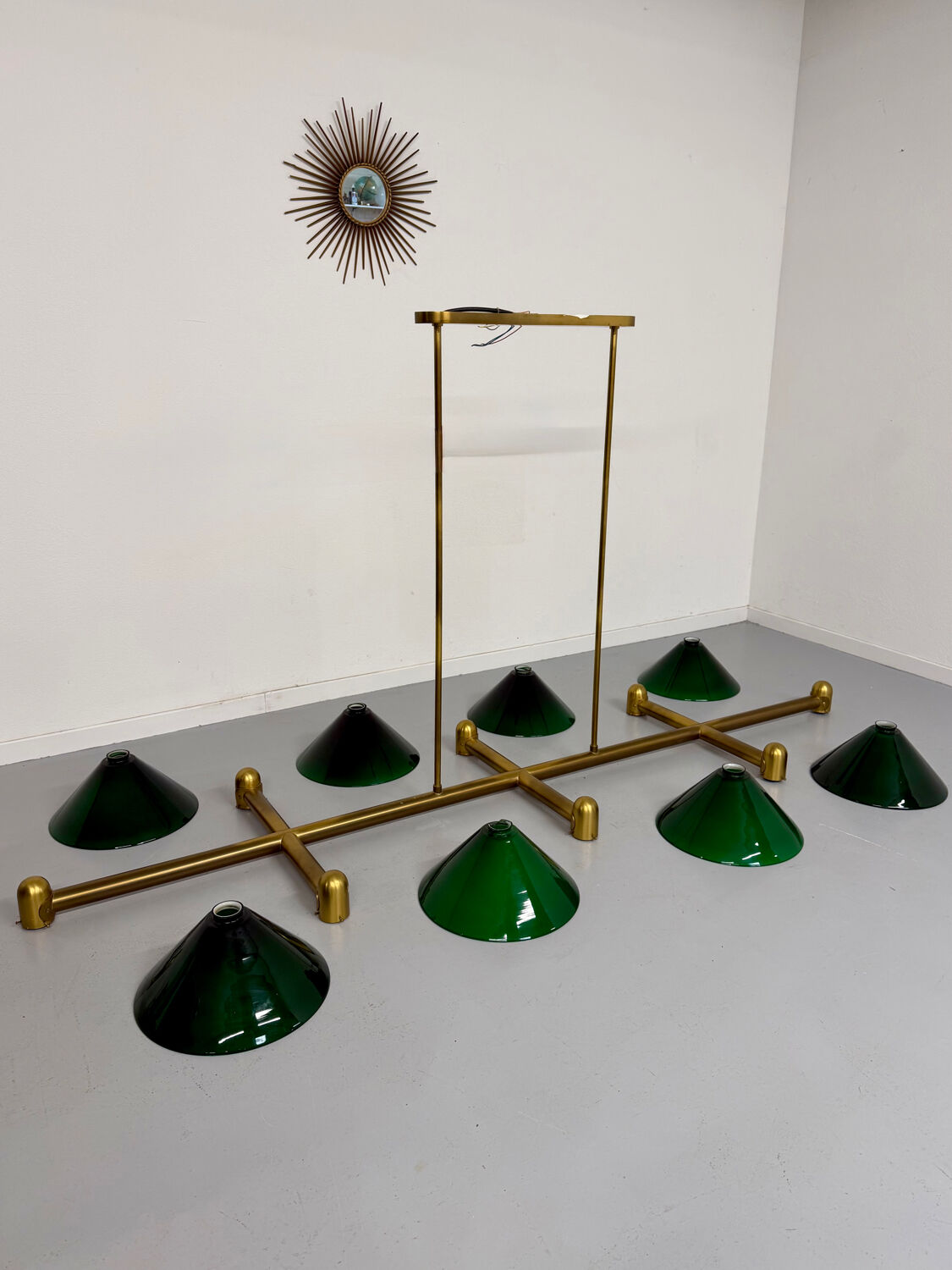 Large brass and green opaline pendant lamp 260 cm 1970s