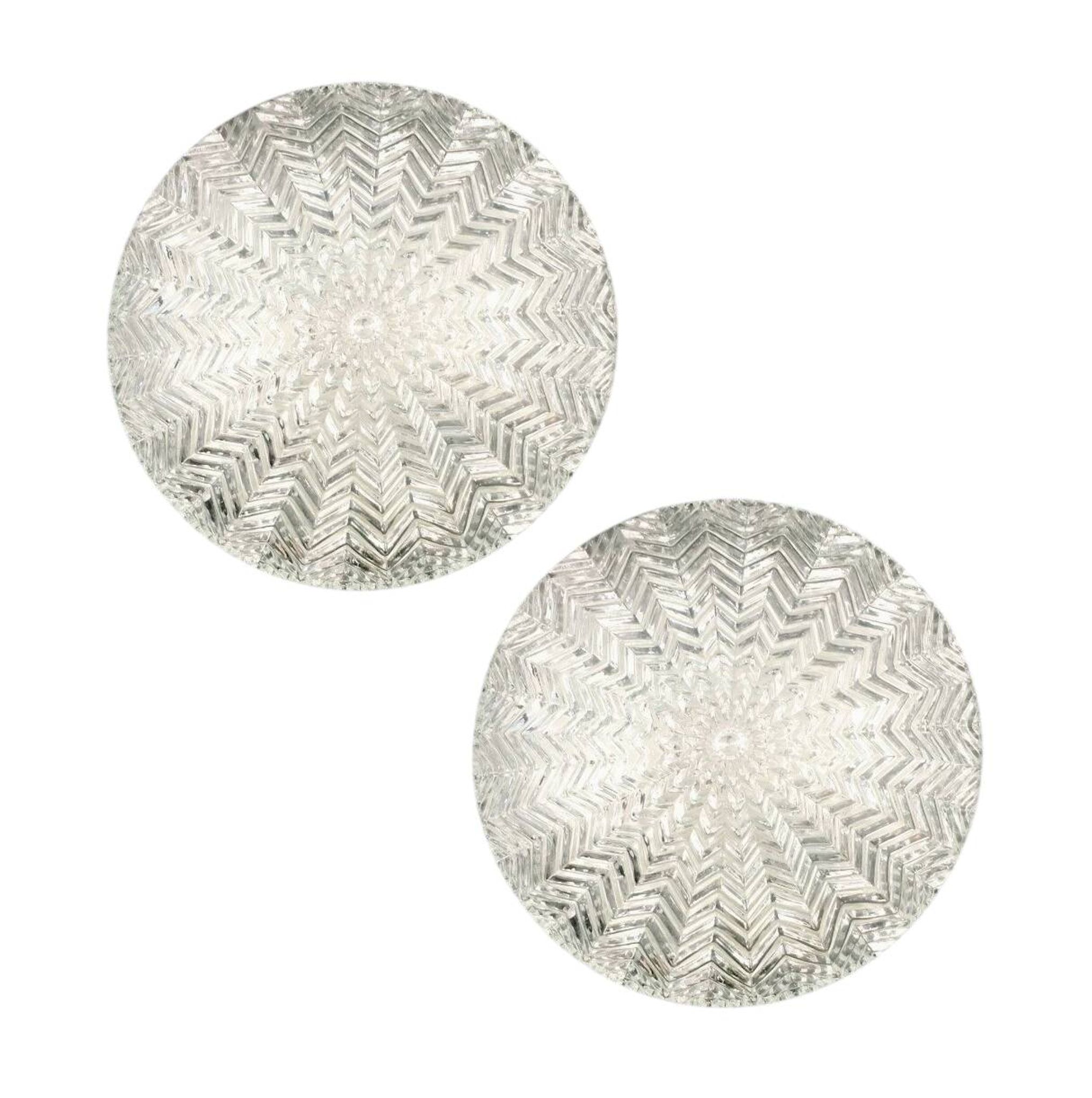 Pair of Geometric Transparent Glass Ceiling Lights from Limburg, Germany, 1970s