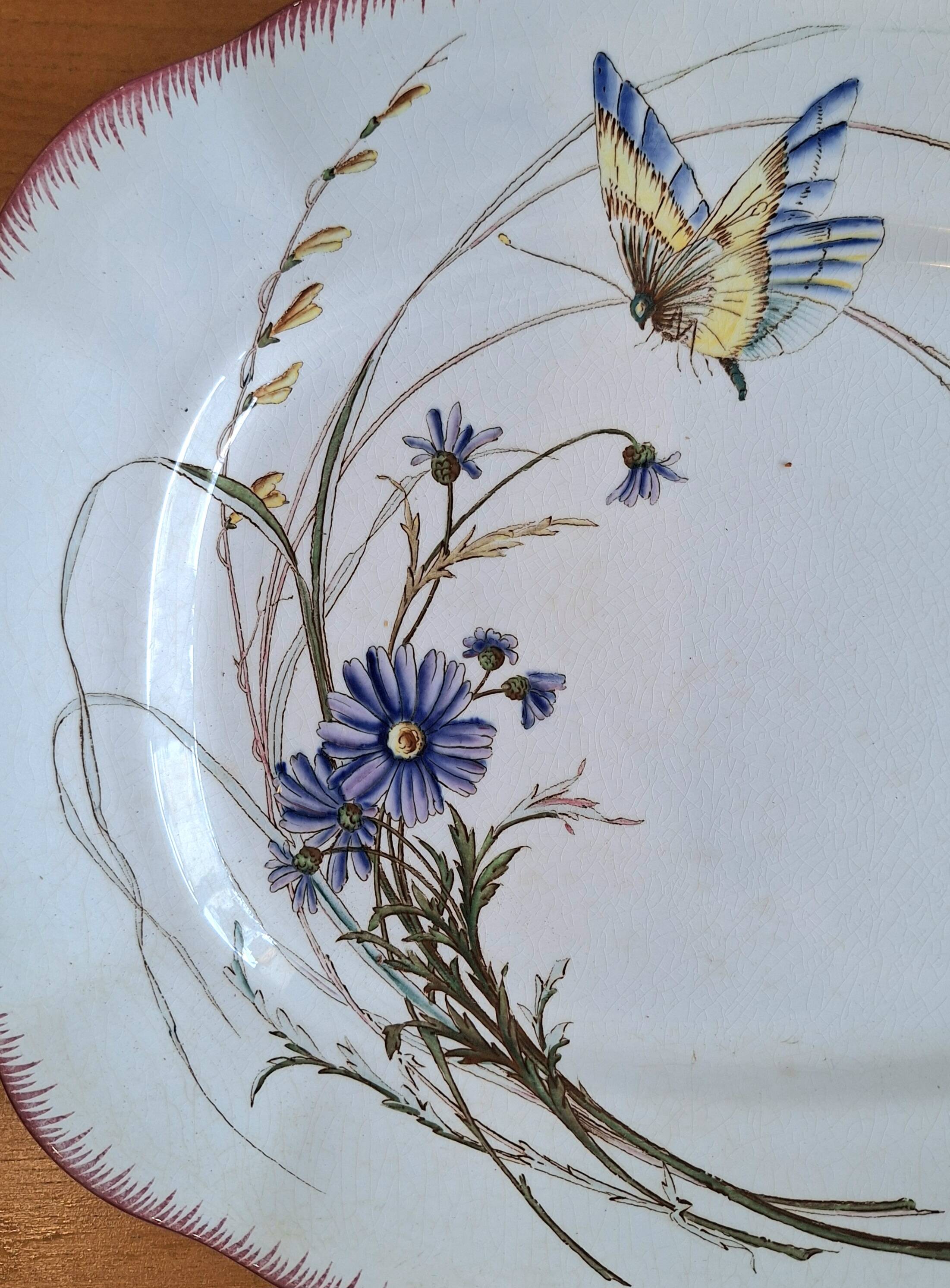 Large Serving Dish for Appetisers Sarreguemines Butterfly Decor