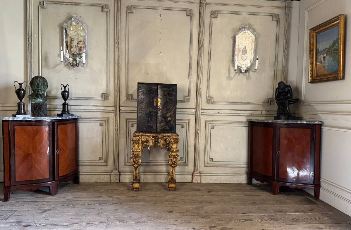 Pair of Console Tables, Mahogany and Rosewood Veneer, Blue Turquin Marble, X