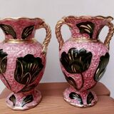 Pair of Vallauris vases with twisted handles