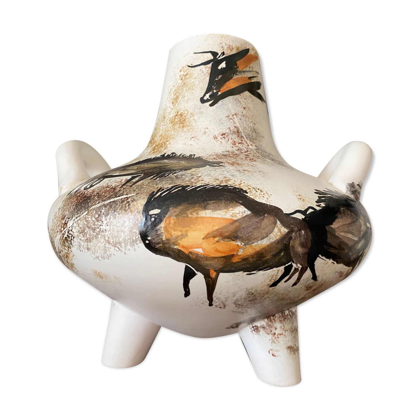 Ceramic vase with rock decoration Vallauris 1960