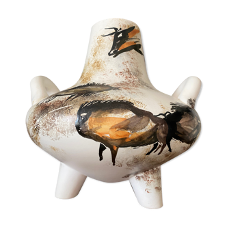 Ceramic vase with rock decoration Vallauris 1960