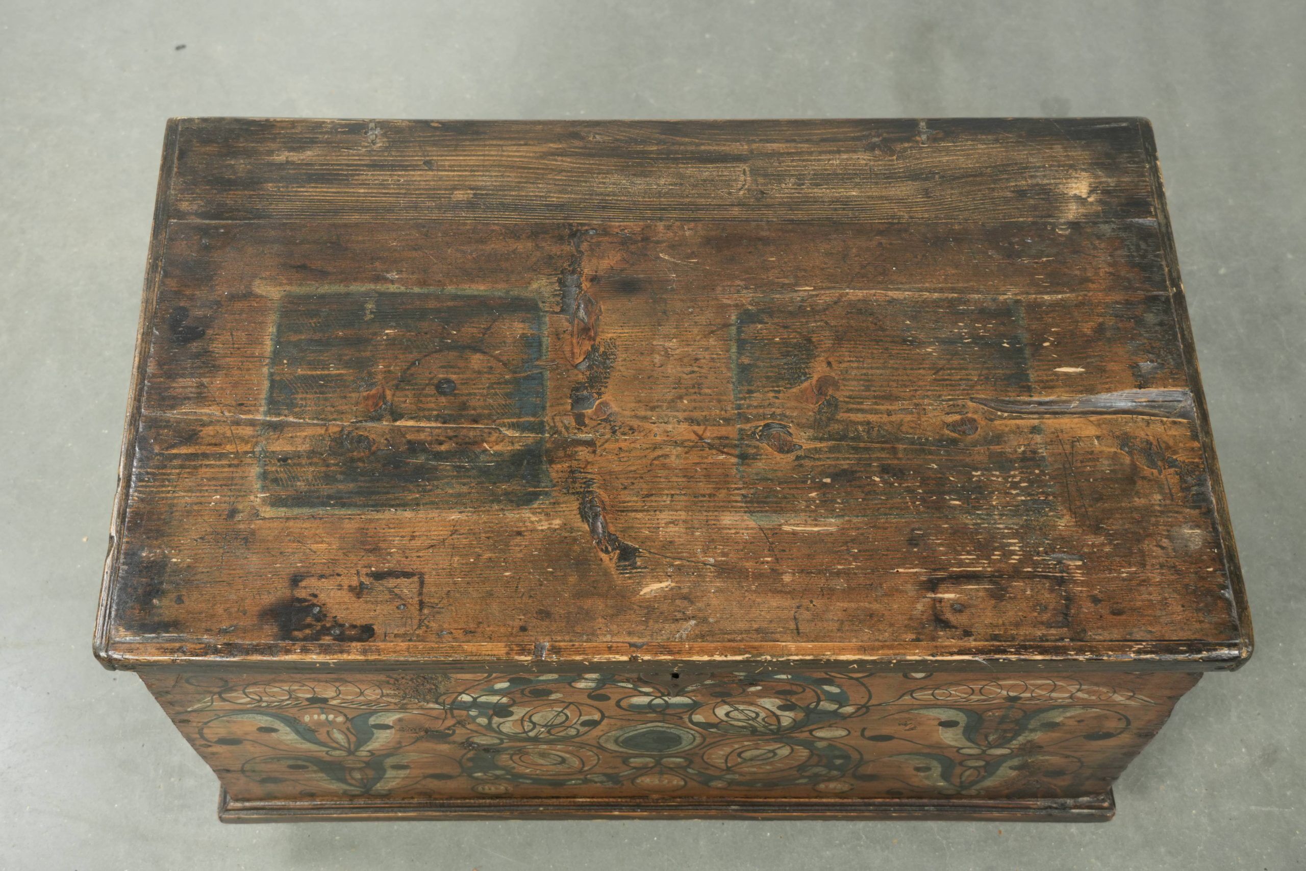 Decorative hand-painted antique Austrian bridal chest with character