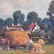 Vintage original large landscape oil painting, signed countryside art