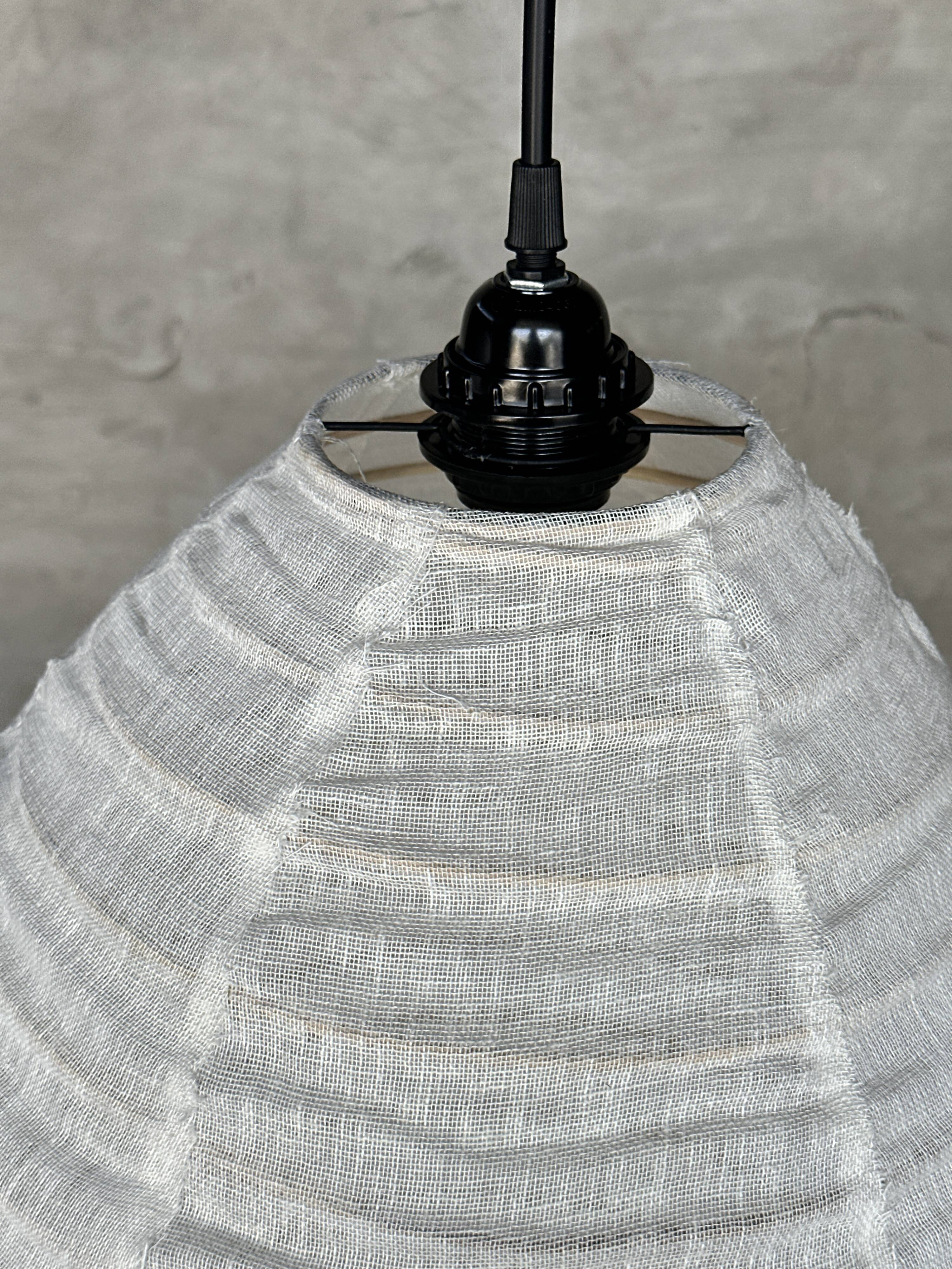 Small Japanese-style natural rattan and linen pendant light in the shape of a drop H40 D35