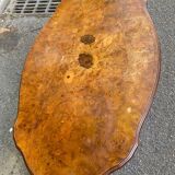 Victorian burl walnut wood coffee table with central leg inlay