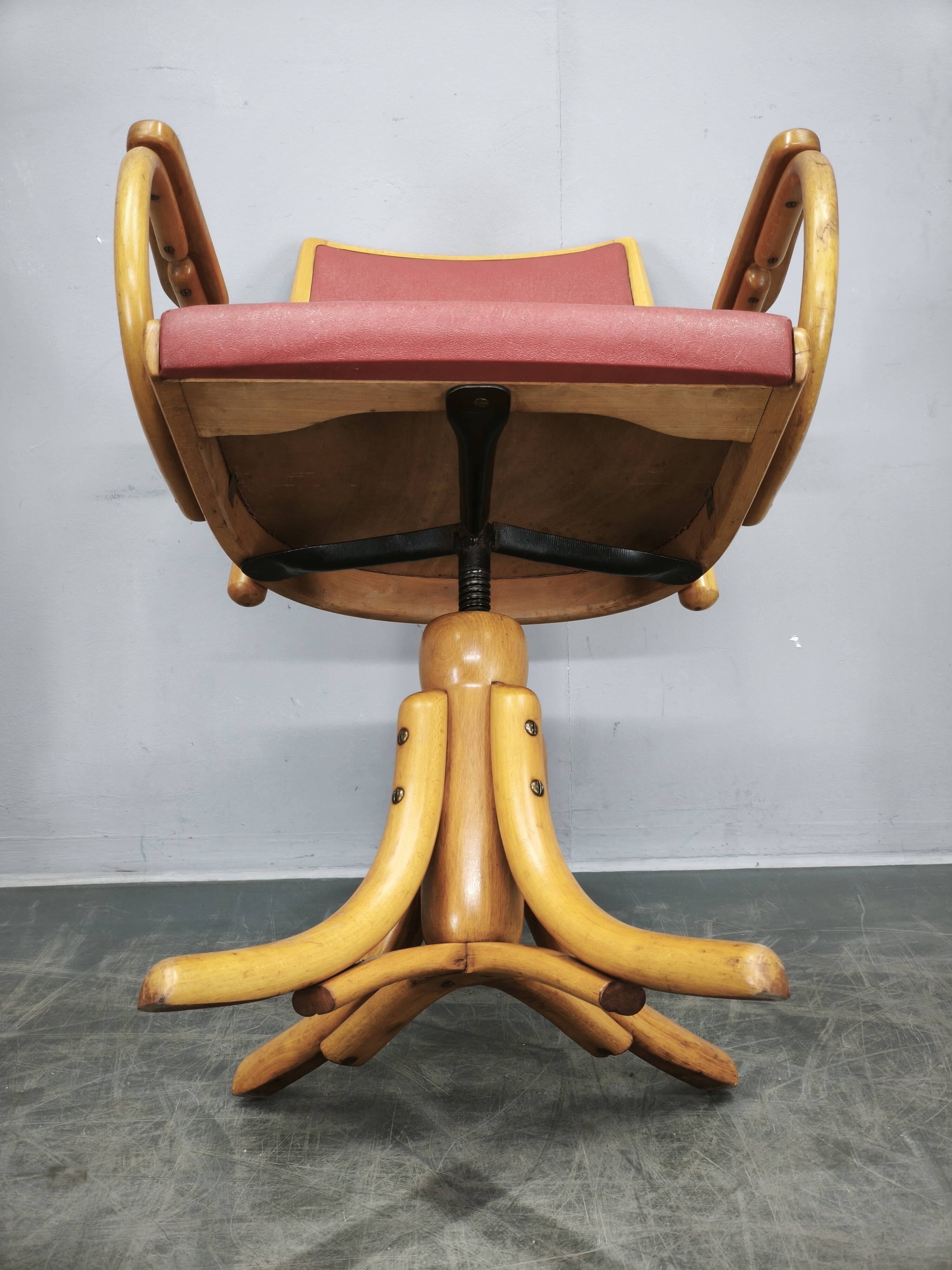 Ligna Adjustable Swivel Office Chair, Czechoslovakia, 1950s