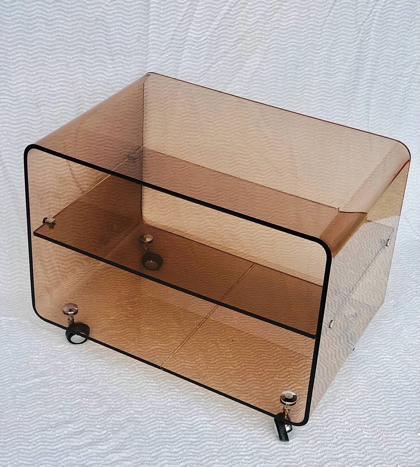 Vintage 1970 plexiglass trolley on wheels Michel Dumas