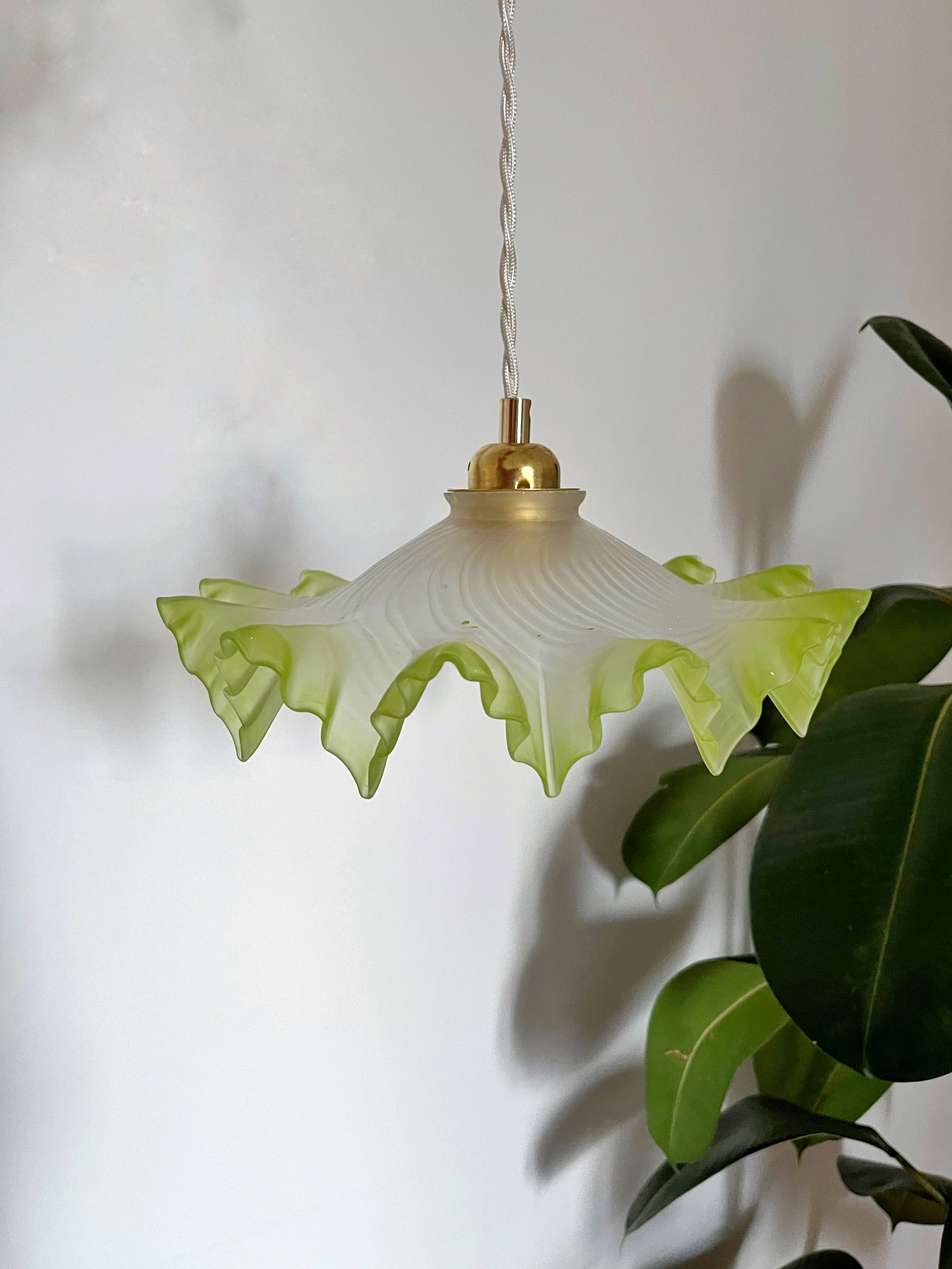Vintage green and white serrated pendant light