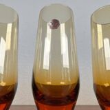 Amber glass carafe from the mid-century German Jagdhaus series and drinking glasses by Wilhelm Braun-Feldweg for Hirschberg, 1960s, set of 7.